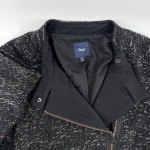 Gap Womens Black White Tweed Moto Jacket Asymmetrical Blazer‎ XS Zipper Pockets